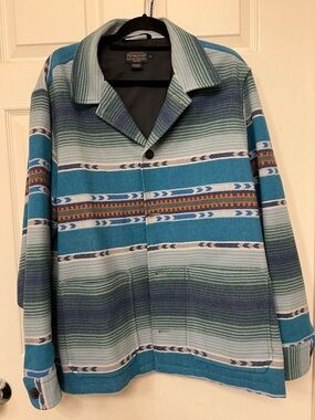 Pendleton Teal, Blue & Navy Striped Wool Coat